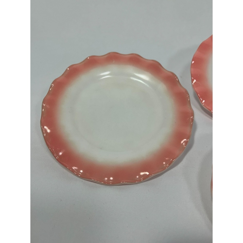 VTG Hazel Atlas Pink Depression Crinoline Ripple Ruffle Edge 3 Plates‎ 1 Saucer - Picture 8 of 10